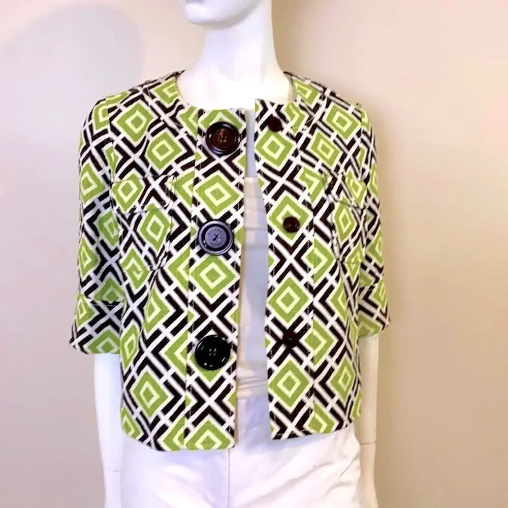 Michael Kors Jacket Lightweight Crop Lime Green Geometric Pattern Size XS